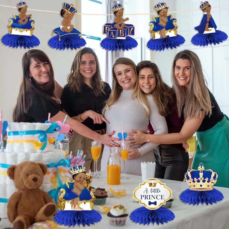 Buerhanerry 9Pcs Royal Prince Honeycomb Centerpieces Table Toppers  Little Prince Baby Shower for Table Decorations  Prince Themed Birthday Party Supplies  Wild One Birthday Party Decorations for Boys Kids - Image 4